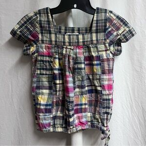 VTG 2008 Old Navy Patchwork Girls Top Small Square Neckline Cotton Cottage Core